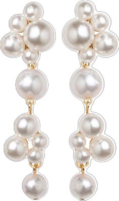 Luxury White Pearl Embellished Earrings, Modern White Pearl Chain Earrings, White Pearl Clip-on Earrings, Luxury White Pearl Chain Earrings, Modern White Pearl Earrings With Pearl Chain, White Pearl Embellished Earrings For Formal Occasions, Luxury Pearl Earrings For Party, White Pearl Chain Earrings For Evening, Luxury White Pearl Earrings For Party