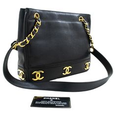 An authentic CHANEL Caviar Triple Coco Chain Shoulder Bag Black Leather Gold. The color is Black. The outside material is Leather. The pattern is Solid. This item is Vintage / Classic. The year of manufacture would be 1991-1994. Conditions & Ratings Outside material: Grained Calfskin (Caviar Leather) Color: Black Closure: Magnetic Snap Hardware and chain: Gold-Tone Made in Italy Serial sticker: Attached Comes with: Authenticity card Outside: 8 of 10 - Excellent condition with minimal signs of us Luxury Classic Caviar Leather Bag, Classic Gold Bag With Chain Detail, Classic Formal Shoulder Bag With Gold Chain, Classic Leather Bag With Gold Chain, Classic Gold Shoulder Bag With Chain, Designer Leather Bag With Gold Chain, Classic Black Bag With Gold Chain, Classic Travel Bags With Chain Detail, Designer Shoulder Bag With Chain For Travel