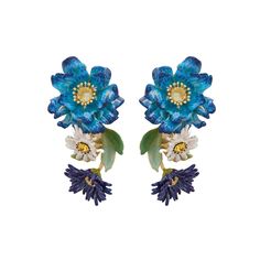 A changeable pair of stud or dangle earrings in a palette of gorgeous blues and whites by Les Nereides. This is two pairs of earrings in one - the bottom half is removeable, transforming the dangle earring into a pair of studs! Blue Enamel Flower Earrings As Gift, Formal Blue Flower-shaped Earrings, Luxury Flower-shaped Enamel Earrings, Blue Flower-shaped Hand Painted Earrings, Luxury Blue Flower-shaped Earrings, Les Nereides, Double Earrings, Holiday Hours, Green Rings