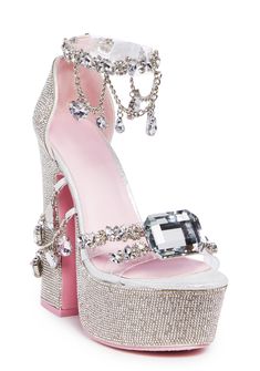 Sugar Thrillz Rhinestone Gemstone Bling Platform Heels - Silver – Dolls Kill Sugar Thrillz, Diy Heels, Dolls Kill Shoes, Diamond Heels, Bling Heels, Heels Aesthetic, Fairy Shoes, Diy Sneakers, Crystal Heels