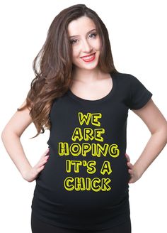 We Are Hoping It's A Chick T-Shirt Maternity T Shirt Pregnancy Shirt Pregnant Tee Funny Maternity Perfect gift for Baby Shower New Mother Perfect Gift for Baby Shower, New Mommies New Mothers Future Mom Funny Maternity T shirt Gift for Future Mommies MATERNITY Key Features: ❤ 97% Cotton 3% Spandex tee ❤ Premium Quality Cotton ❤ True-to-size Pregnancy Shirt ❤ Ruched Sides for extra elasticity ❤ Machine Wash Cold, Tumble Dry Low ❤ Designed and Decorated in USA ❤ COLOR: BLACK, available sizes - S, Funny Maternity, Gifts For Pregnant Women, Maternity Tees, Future Mom, Pregnancy Humor, Pregnancy Tshirts, Maternity Top, Pregnant Woman, Pregnancy Shirts