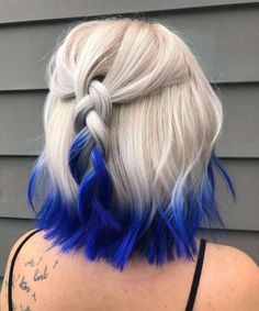 Hidden Hair Color Blondes, Hair Color Ideas Peekaboo, Blonde And Blue Hair, Fox Hair Color, Haircolor Ideas, Fun Hairstyles, Dyed Tips, Hair Dye Tips, Platinum Blonde Hair Color