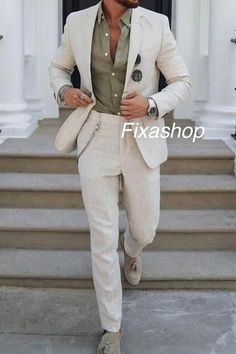 This is a Classy 2 Piece Suit by fixashop /crafted from high quality fabric and imported materials. Our products are handcrafted by experienced tailors who make sure the that the stitching is precise, lining is proper and the overall product is sturdy enough to not go out of shape for more than a few years. Also all our products have extra margins in their length, sleeves, sides so it's easily alterable if your size changes after some time. To see more available colours and designs in this colle Slim Fit Wedding Suits For Spring, Spring Wedding Slim Fit Suit, Tailored White Suit For Summer, White Tailored Suit For Summer, Tailored White Summer Suit, Elegant Summer Groom Sets, Fitted Wedding Sets For Summer, White Summer Wedding Suit, Groom Suit Summer