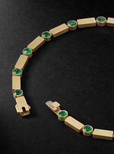 Globetrotting jeweller Ileana Makri's signature line is beloved by celebrities from musician Lenny Kravitz to director Dimitris Papaioannou. Inspired by the tranquillity of a flowing stream, this 'Stepping Stones' bracelet is handcrafted from gold bands with a satin finish, each connected by vivid emeralds. Wear it solo or stacked with the brand's other designs. Dimitris Papaioannou, Emerald Bracelet Gold, Yellow Bracelet, Mens Gold Jewelry, Emerald Bracelet, Mens Gold Bracelets, Lenny Kravitz, Bracelets Gold Diamond, Gold Diamond Necklace