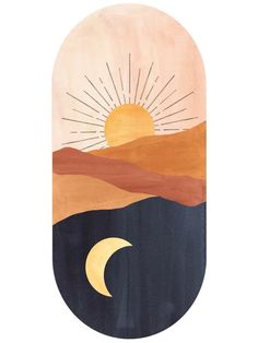 an oval wooden plaque with the sun and moon on it, painted in pastel colors