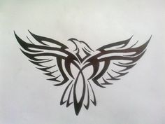 a black and white drawing of a bird with wings on it's back side