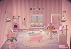 Animal Crossing Pink Bathroom, Acnh Pink Bathroom, Acnh Living Rooms Ideas Pink, Acnh Bathroom Ideas Pink, Nana Animal Crossing, Bathroom Animal Crossing, Acnh Bathroom Ideas, Cute Pink Bathroom