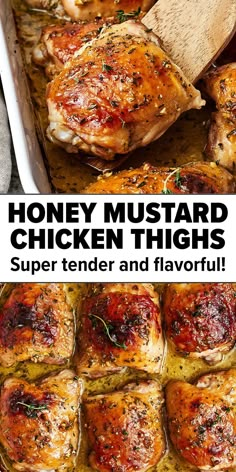 Honey mustard chicken thighs Baked Honey Mustard Chicken, Honey Mustard Chicken Thighs, Mustard Chicken Thighs, Honey Mustard Chicken, Chicken Thigh Recipes Baked, Mustard Chicken, Fantasy Homes, Chicken Dishes Recipes, Chicken Thigh Recipes