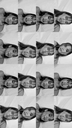 multiple images of a woman's face in black and white