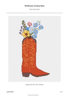 a cowboy boot with flowers in it is featured on the cover of this cross stitch pattern