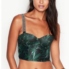 From The Beautiful Palm Leaf Rhinestone Collection. Still With Papers And Plastic Bag It Came With. Corset Bra, Black Lace Bra, Corset Crop Top, Longline Bra, Victoria Secrets, Victoria Secret Bras, Bustier Top, Pink Bra, Bra Straps