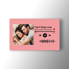 a pink card with the words can't stop love and an image of a couple