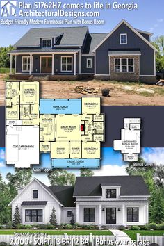 two story house plans with an open floor plan and large porches on the front