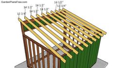 an image of a shed with measurements for the roof and side walls, including framing