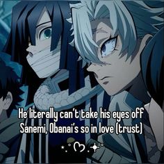 two anime characters with the caption he literally can't take his eyes off person, obama's so in love trust