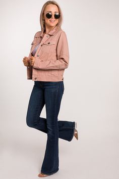 Denim Jacket, Dusty Rose :: NEW ARRIVALS :: The Blue Door Boutique Blue Door, Dusty Rose, Boutique Clothing, Bell Bottom Jeans, Cute Dresses, New Color, New Arrivals, Denim Jacket, Customer Service