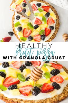 healthy fruit pizza with granola crust is an easy and delicious dessert that's ready in under 30 minutes