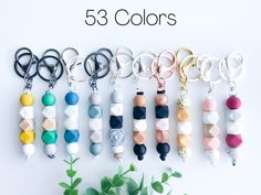 the keychains are all different colors and sizes