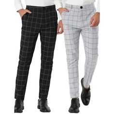 These pants can become a staple in your wardrobe as they pair well with a variety of tops. Slim fit, button front with a zip-fly closure, classic plaid print business pants. The pants come with 2 hand pockets at the sides and 1 pocket at the back, which is very convenient because you can put your small items inside. The versatile style is the reason you choose these pants because you can not only wear them to the party but also at home. Plaid Pants Men Outfit, Patterned Dress Pants, Slim Fit Chino Pants, Checked Dress, Print Business, Pants Outfit Men, Fitted Dress Pants, Slack Pants, Checked Trousers