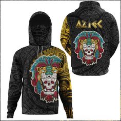 Hoodie Gaiter Mexico Warrior Jaguar Aztec Pattern Casual Black Hiking Hoodie, Breathable Casual Hoodie For Outdoor Activities, Casual Breathable Hoodie For Outdoor Activities, Hot And Humid, Aztec Pattern, Boating, Mesh Fabric, Jaguar, Summer Days