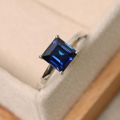 Sapphire ring square ring blue sapphire ring solitaire | Etsy Formal Square Cut Sapphire Ring, White Gold Sapphire Promise Ring Square Cut, White Gold Square Cut Sapphire Promise Ring, Square Cut Sapphire Ring In White Gold For Promise, Square Cut Sapphire Ring With Diamond Detail, Square Cut Sapphire Ring For Promise, Square Cut Sapphire Ring With Prong Setting, Sapphire Ring With Square Diamond Cut, Rectangular Lab-created Sapphire Rings