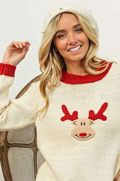 Embroidered Christmas Sweater, Rudolph Reindeer, Embroidered Christmas, The Perfect Girl, Holiday Wardrobe, Intricate Embroidery, Some Girls, Holiday Sweater, Cozy Christmas