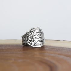 Bohemian Moon Phase Ring, Bohemian Moon Shape Promise Ring, Bohemian Moon Shaped Promise Ring, Bohemian Silver Ring With Moon Charm, Bohemian Silver Moon Charm Ring, Bohemian Open Ring With Moon Phase, Bohemian Moon Shaped Adjustable Rings, Unique Adjustable Moon Shaped Ring, Bohemian Adjustable Ring With Sun And Moon Design