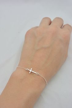 Sterling Silver Cross Bracelet, Tiny Cross Bracelet, Floating Cross Bracelet, Sideways Cross, Mini C Silver Cross Bracelet, Cross Gift, Tiny Cross, First Communion Gifts, Communion Gifts, Confirmation Gifts, Long A, Cross Bracelet, Layered Bracelets