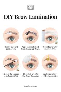 If you don't have time for a salon treatmenta DIY brow lamination is a close secondHere's a step-by-step guide on how to transform your brows into a fullfeatheryand long-lasting shape*Waiting time varies depending on the kit used and the manufacturer's instructions How To Do Brow Lamination, Brow Lamination Steps, Brow Lamination After Care Instructions, Brow Lamination Process, Brow Lamination Set Up, Brow Lamination Products, Brow Lamination Tutorial, Brow Lamination Step By Step, Brow Lamination Tips