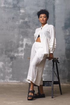 Inspire them all in the white wide leg linen pants women. These Linen wide leg midi pants feature a mid waisted construction with two side pockets and elastic waistband and slightly dropped crotch for comfortable movements. Perfect for work and daily life. Mid rise with a wide leg linen pants women, you'll be at your highest comfort level without compromising style. Wear these Linen wide leg midi pants with a flowy crop, a casual top or our Linen blouse. These Linen wide leg midi pants are made Drop Crotch Pants Women, Midi Pants, Wide Leg White Linen Pants, Blue Asymmetrical Dress, Linen Harem Pants, Casual Linen Pants, Loose Fitting Pants, Pants Linen, Harem Pants Women