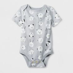 Cat & Jack Onesie Animal Face Print, Dog,Bunny,Cat,Bear,Tiger Gray Casual Fitted Printed Short Sleeve Bodysuit, Casual Printed Fitted Short Sleeve Bodysuit, Casual Printed Onesie For Playtime, Casual Printed Bodysuit For Playtime, Casual Printed Bodysuit For Playwear, Playful Cotton Bodysuit With Cartoon Print, Cute Cotton Short Sleeve Bodysuit For Playtime, Playful Printed Cotton Bodysuit, Playful Printed Short Sleeve Bodysuit