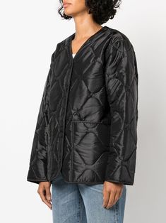 Find ANINE BING Padded Bomber Jacket on Editorialist. black padded design collarless front button fastening long sleeves straight hem two front patch pockets Black Quilted Jacket With Button Closure For Fall, Black Quilted Long Sleeve Jacket For Work, Black Quilted Outerwear For Work, Black Quilted Jacket For Work, Best Suitcases, Ankle Boots Dress, Polo Jeans, Fashion Deals, Anine Bing