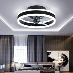 Dimmable Led Ceiling Fans with Lights Reversible Remote, 6 Speeds Modern Quiet Φ40cm Small Fan for Bedroom, Living Room,Black [Energy Class E] Low Ceiling Fan, Chandelier With Fan, Ceiling Interior Design, Fans Design, Furniture Ideas Bedroom, Ceiling Interior, Ceiling Fan Lights, Living Room Ceiling Fan, Round Living Room