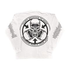 This item does not have the following cities listed: Milwaukee, Waukee, Waite Park, Bonner Springs Classic fit, white long sleeve tee Original 30 Seconds to Mars logo on the chest Trinity Skull logo on the back with Seasons World Tour text World Tour dates down the sleeves 100% Cotton 5.5 oz Unisex SIZE LENGTH (IN.) WIDTH (IN.) S 28 18 M 29 20 L 30 22 XL 31 24 2XL 32 26 3XL 33 28 4XL 34 30 5XL 35 32 Mars Logo, White Long Sleeve Tee, Skull Logo, 30 Seconds To Mars, Tour Dates, 30 Seconds, World Tour, White Long Sleeve, Long Sleeve Tee