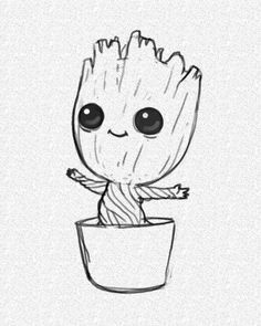 a drawing of baby groote in a pot