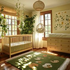 a baby's room is decorated in neutral colors