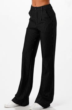 Pinstripe Wide Leg Pants are the perfect work or going out pants. These bottoms are super trendy right now to dress up with crop top or fitted turtleneck. These wide leg tailored pinstripe pants are perfect for any bossbabe with their high waisted fit. These pants have belt loops and zipper closure in the front. Model wearing a size small. This item runs true to size. Made of 57% Rayon, 35% Nylon, 6% Polyester, 2% spandex. Pin Stripe Pants Outfit, Going Out Pants, Stripe Pants Outfit, Outfit Collages, Outfit Collage, Pinstripe Dress, Pinstripe Pants, Fitted Turtleneck, Thrift Finds