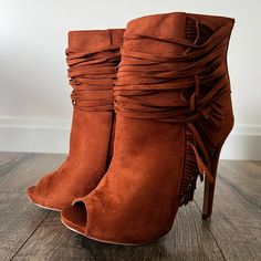 Size 6.5 Womens Peep Toe Booties, Brand New, Brown/Rust Color, Brand Justfab Chill Fashion, Peep Toe Booties, Just Fab Shoes, Justfab Shoes, Shoes Size 6, Walk This Way, Shoe Boutique, Beautiful Boots, Fabulous Shoes