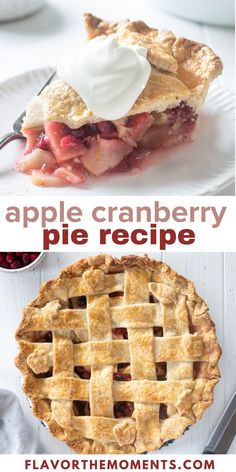 an apple cranberry pie is shown with the title above it