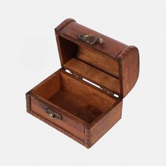 an open wooden box with two compartments