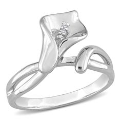 Diamond Calla Lily Ring in Sterling Silver Calla Lily Flower, Lily Ring, Split Shank Ring, Women Diamond, Diamond Flower, Lily Flower, Calla Lily, Flower Ring, Silver Diamonds