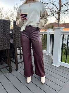 Maroon Leather Pants Outfit, Maroon Leather Pants, Maroon Outfits, Maroon Pants Outfit, Maroon Outfit, Wedding Guest Outfit Fall, Maroon Pants, Pleather Pants, Leather Pants Outfit