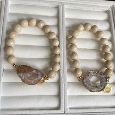 Each Piece Features River Stone Beads With A Unique Agate Slice. Price Includes 1 Bracelet. Comes With Box And Protective Pouch. Black Cuff Bracelet, Agate Slice, Agate Bracelet, Bar Bracelets, Quartz Bracelet, Blue Agate, Bracelet Stack, Bracelet Sizes, Stretch Bracelets