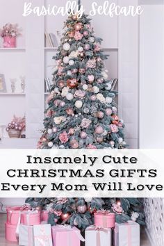 a christmas tree with presents under it and text overlay that reads, inspiredly cute christmas gifts every mom will love