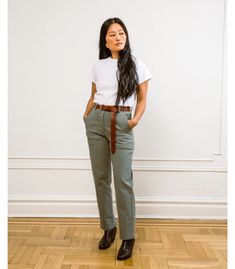 Sage James Work Pant – Loup Khakis Outfit, Tomboy Femme, Classic Workwear, Work Pants Women, Queer Fashion, Leg Work, The James, Workwear Fashion, Pocket Belt