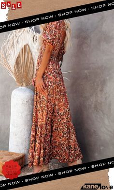 Autumn Grace Smocked Paisley Maxi Dress Casual Fitted Maxi Dress With Paisley Print, Casual Short Sleeve Maxi Dress With Paisley Print, Casual Brown Maxi Dress With Smocked Back, Casual Patterned Maxi Dress With Paisley Print, Casual Flowy Paisley Print Maxi Dress, Casual Flowy Maxi Dress With Paisley Print, Chic Autumn, Paisley Maxi Dress, Elevate Your Style