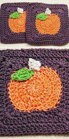 A crochet pumpkin square Quick Crochet Projects, Granny Square Crochet Patterns Free, Fall Crochet Patterns, Fun Crochet, Crochet Fall, Crochet Stitches For Beginners, Quick Crochet, Crochet Motifs