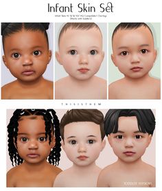 four different types of children's faces with the names infant skin set on them