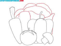 a drawing of carrots and peppers on a white background with the words how to draw vegetables