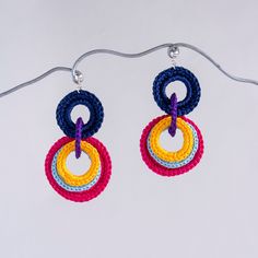 Boucles d'oreilles Lotta - Boucles d'oreilles - Atelier Chicoine Crocheted Earrings, Colourful Earrings, Silver Jewelry Earrings, Colorful Jewelry, Colorful Earrings, Original Jewelry, Everyday Outfit, 925 Silver Jewelry, Gift Card Sale